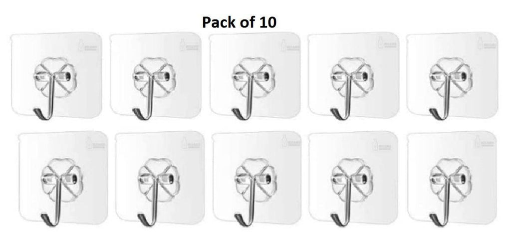 Heavy Duty Transparent Wall Hooks (Pack of 10)