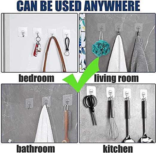 Heavy Duty Transparent Wall Hooks (Pack of 10)