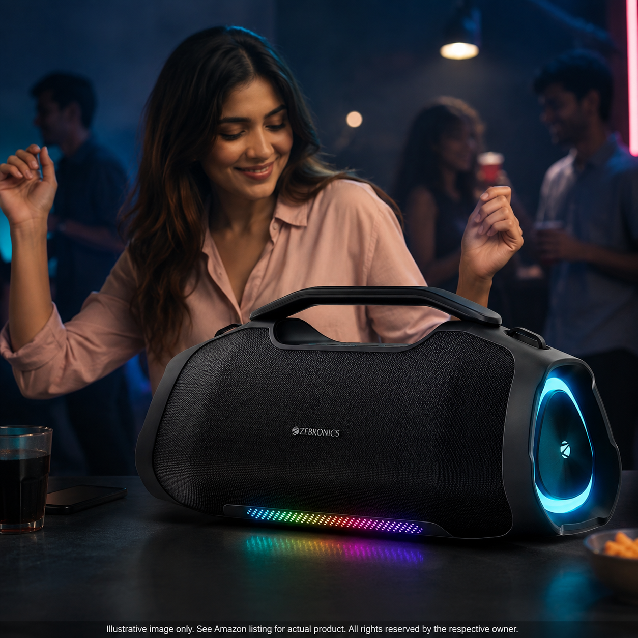Zebronics Bluetooth Portable Boombox Speaker with Built-in Subwoofer and RGB Lights